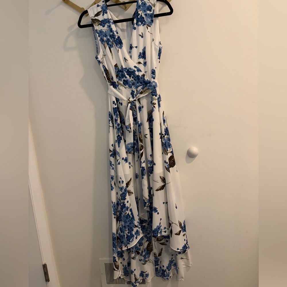 Lulu's White Maxi Dress with Blue Floral Print
